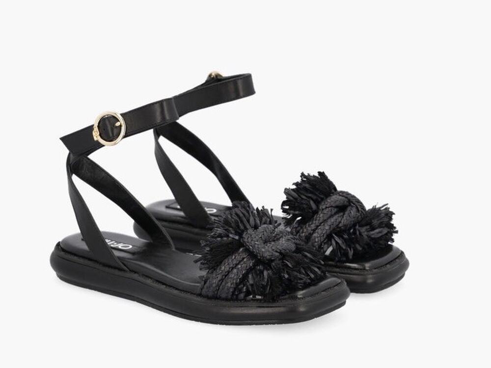 Liu Jo Raffia Sandals EU 38 US 7.5-8 Flat Black Leather Resort Italy Designer